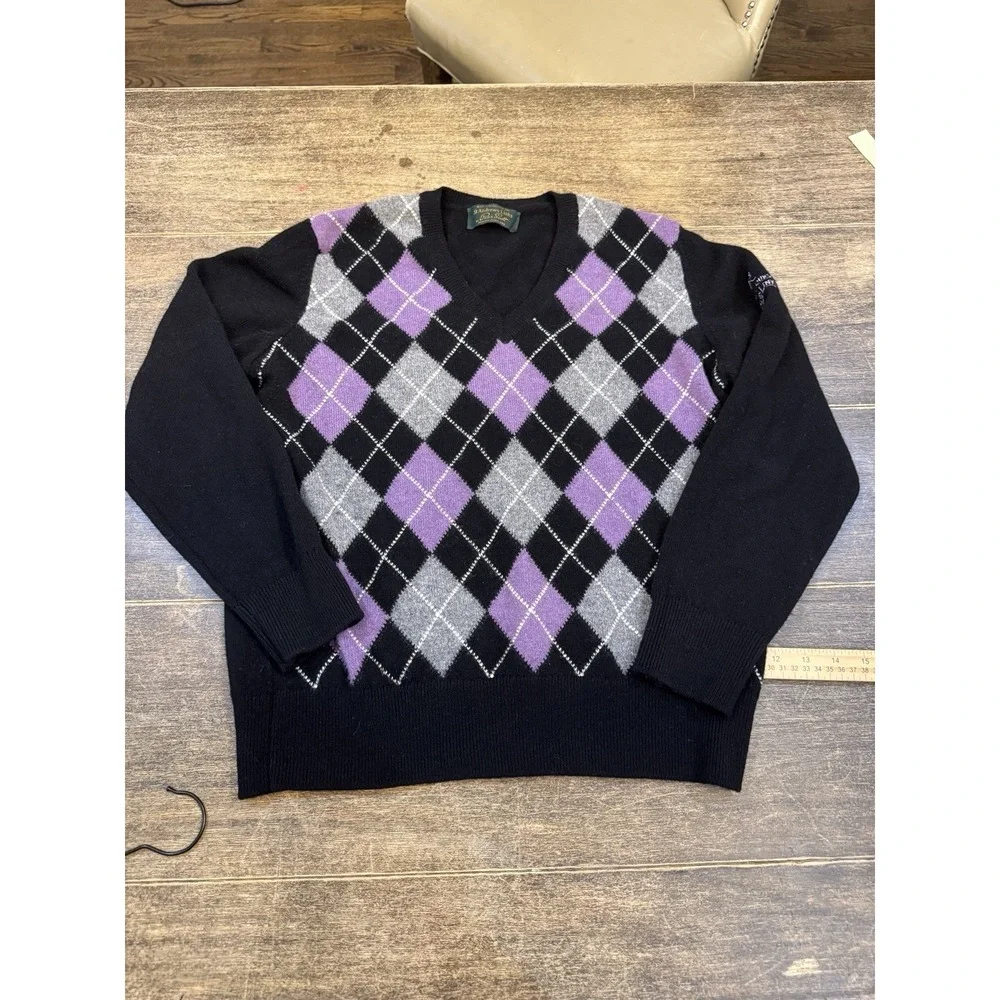 Peter Scott Sweater Pure New Wool Scotland Old Course St. Andrew's Argyle V Neck